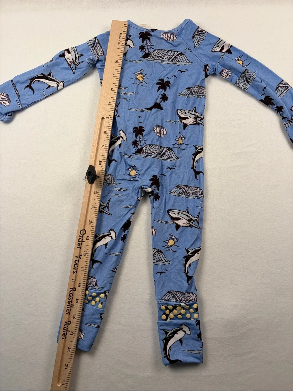 NWT Bums & Roses X Discovery Shark Week Footy Zippie Convertible Romper 3-6 M